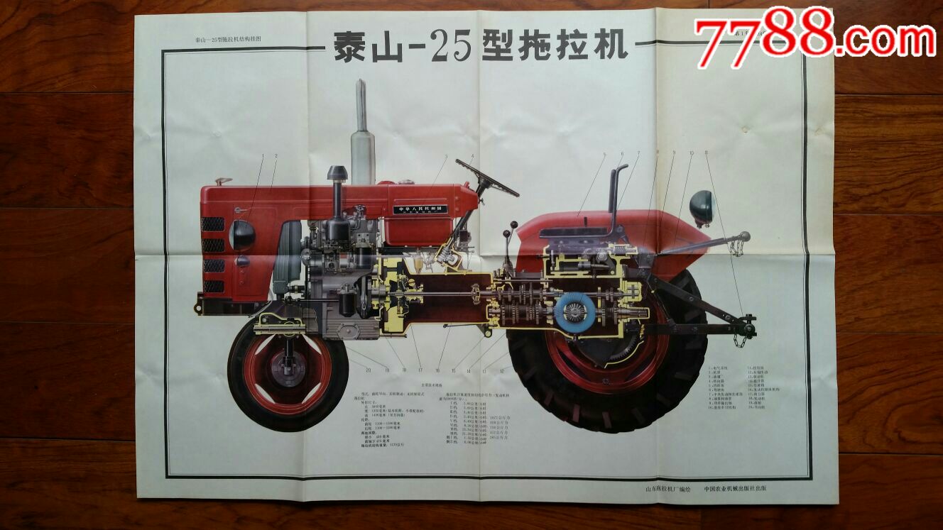 泰山~25型拖拉机·结构挂图24×1全套·对开·80年·中国农业机械出版