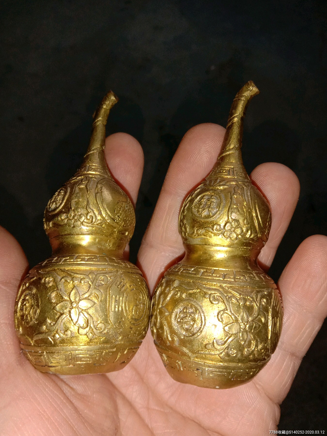 处理铜葫芦摆件一对